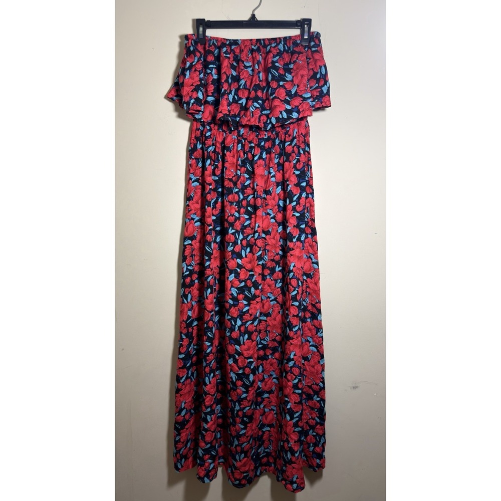 Yidarton Women's Strapless Floral Maxi Dress Red Black Boho Size XL